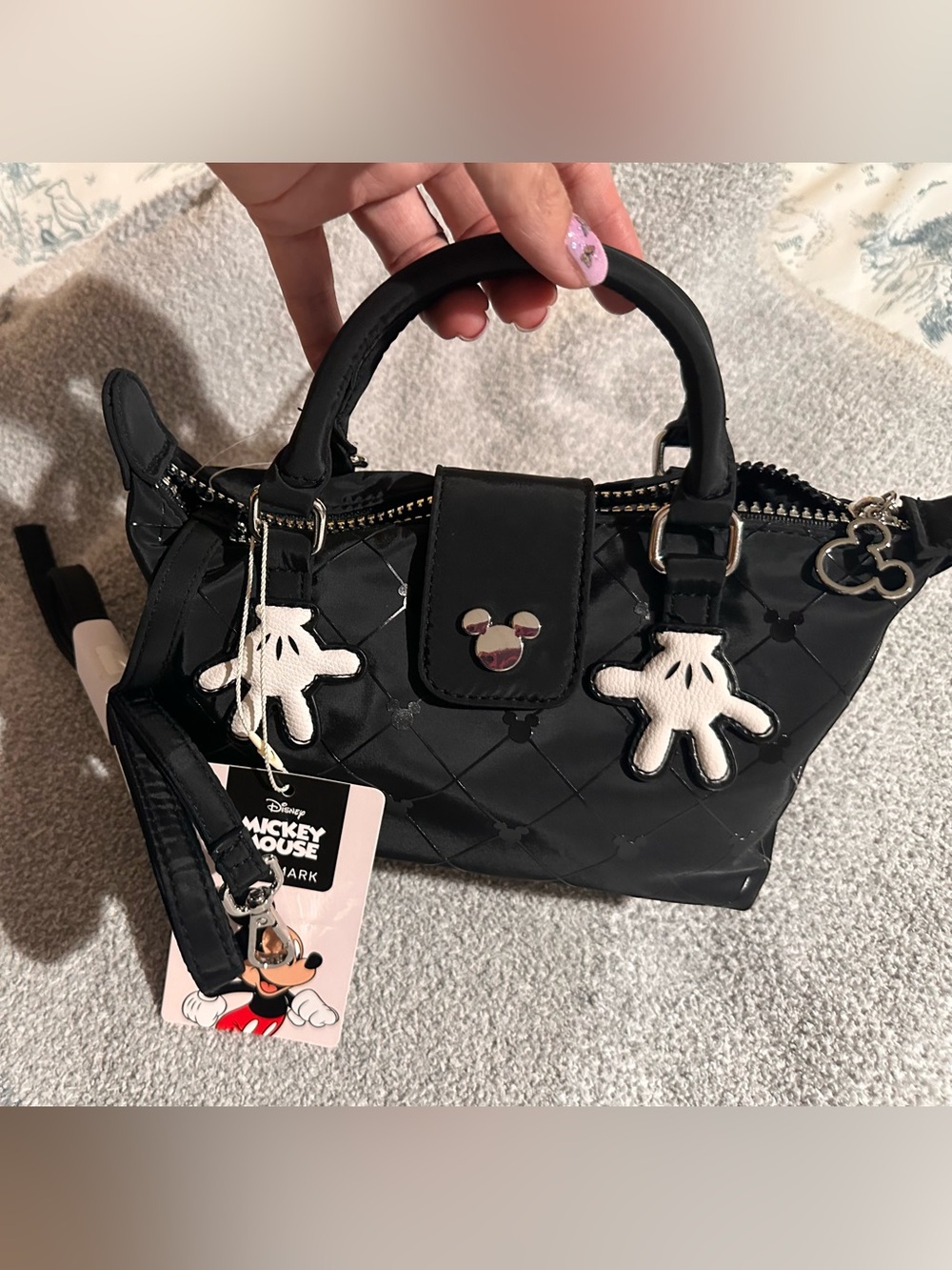 NWT Disney x Primark Black mini crossbody pouchette with White Glove Details - Picture 5 of 10